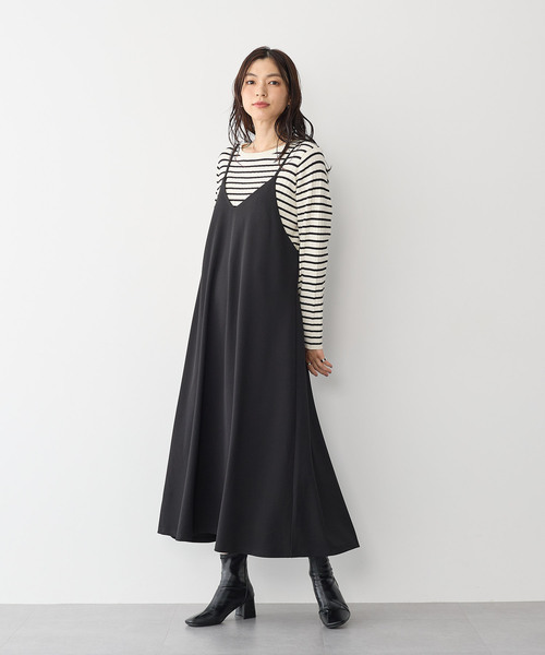 anyfee(エニフィー)の「【anyfee】ニットジョーゼットキャミワンピース《大きいサイズ/プラスサイズ》◆2025SS◆(ワンピース・レディース・ブラック/ベージュ/ネイビー・5L/4L/3L/LL)」の5枚目の写真