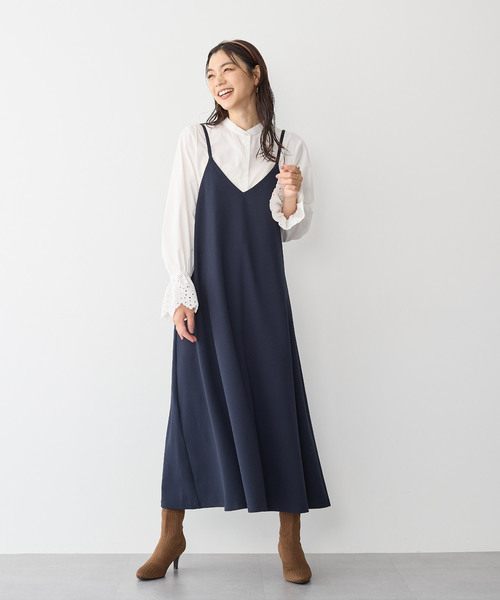 anyfee(エニフィー)の「【anyfee】ニットジョーゼットキャミワンピース《大きいサイズ/プラスサイズ》◆2025SS◆(ワンピース・レディース・ブラック/ベージュ/ネイビー・5L/4L/3L/LL)」の8枚目の写真