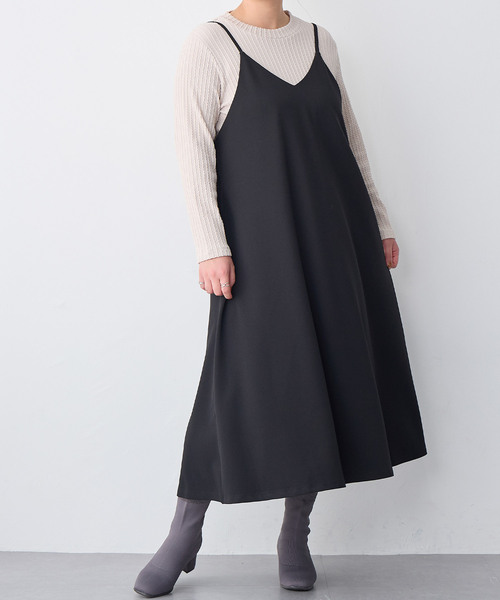 anyfee(エニフィー)の「【anyfee】ニットジョーゼットキャミワンピース《大きいサイズ/プラスサイズ》◆2025SS◆(ワンピース・レディース・ブラック/ベージュ/ネイビー・5L/4L/3L/LL)」の16枚目の写真