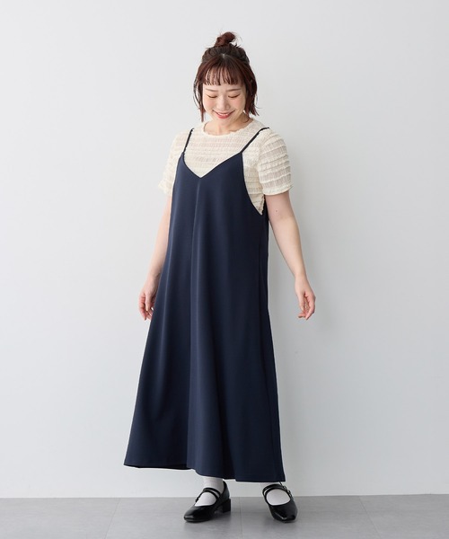 anyfee(エニフィー)の「【anyfee】ニットジョーゼットキャミワンピース《大きいサイズ/プラスサイズ》◆2025SS◆(ワンピース・レディース・ブラック/ベージュ/ネイビー・5L/4L/3L/LL)」の3枚目の写真