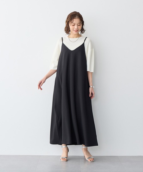 anyfee(エニフィー)の「【anyfee】ニットジョーゼットキャミワンピース《大きいサイズ/プラスサイズ》◆2025SS◆(ワンピース・レディース・ブラック/ベージュ/ネイビー・5L/4L/3L/LL)」の2枚目の写真