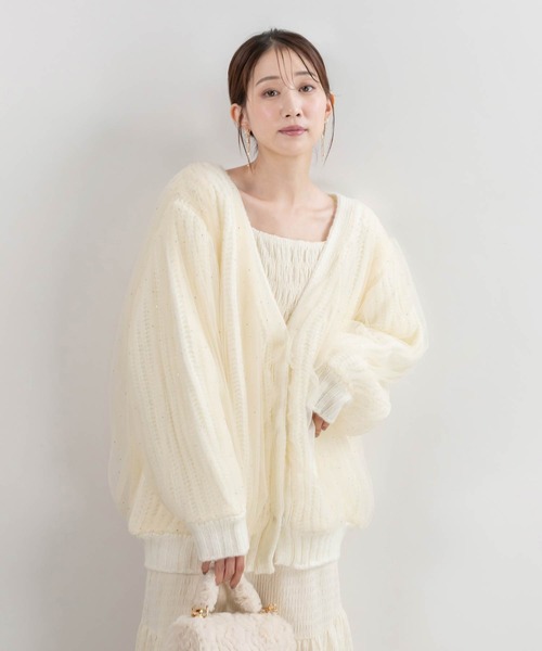 RANDA(ランダ)の「ボリュームチュールニットカーディガン(ニット/セーター・レディース・アイボリー/ブラック/グレー・FREE)」の1枚目の写真
