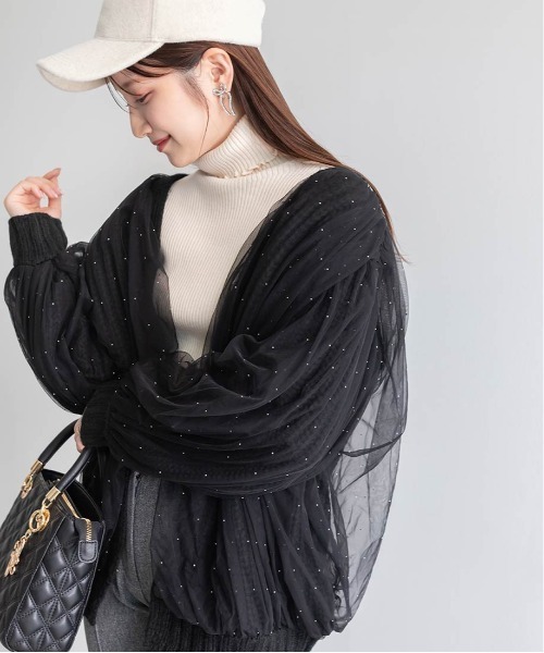 RANDA(ランダ)の「ボリュームチュールニットカーディガン(ニット/セーター・レディース・アイボリー/ブラック/グレー・FREE)」の7枚目の写真