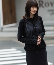 Munich | ビスコースウールリブ×フェザーチュール ドッキングカーディガン(カーディガン/ボレロ)