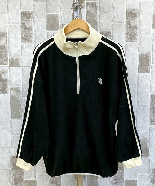 TopIsm(トップイズム)の「ライン入りワイド ハーフZIP フリースプルオーバー(スウェット・メンズ・ベージュ/グレー/ブラック/ホワイト/オレンジ・M/XL/L)」の2枚目の写真