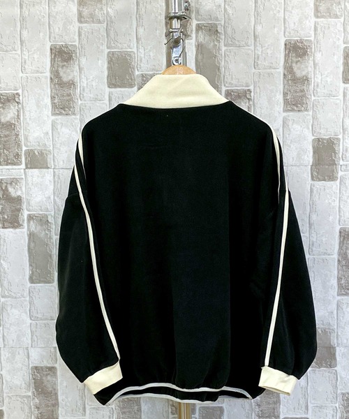 TopIsm(トップイズム)の「ライン入りワイド ハーフZIP フリースプルオーバー(スウェット・メンズ・ベージュ/グレー/ブラック/ホワイト/オレンジ・M/XL/L)」の10枚目の写真