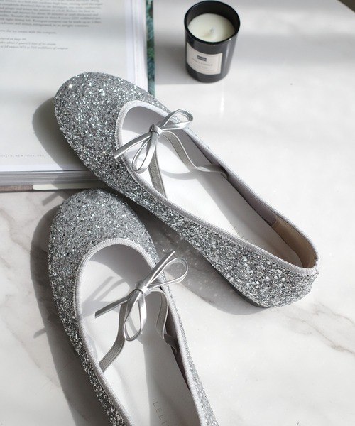 AmiAmi（アミアミ）の「ラウンドトゥグリッター・ベロアバレエシューズ/バレエコアリボンパンプス（バレエシューズ・レディース・ブラック/シルバー系その他/ブラック系その他・LL/S/M/L）」の3枚目の写真