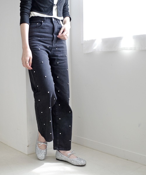 AmiAmi（アミアミ）の「ラウンドトゥグリッター・ベロアバレエシューズ/バレエコアリボンパンプス（バレエシューズ・レディース・ブラック/シルバー系その他/ブラック系その他・LL/S/M/L）」の10枚目の写真