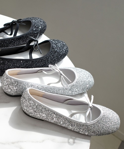 AmiAmi（アミアミ）の「ラウンドトゥグリッター・ベロアバレエシューズ/バレエコアリボンパンプス（バレエシューズ・レディース・ブラック/シルバー系その他/ブラック系その他・LL/S/M/L）」の11枚目の写真