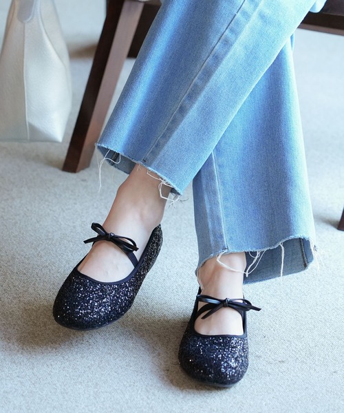 AmiAmi（アミアミ）の「ラウンドトゥグリッター・ベロアバレエシューズ/バレエコアリボンパンプス（バレエシューズ・レディース・ブラック/シルバー系その他/ブラック系その他・LL/S/M/L）」の13枚目の写真