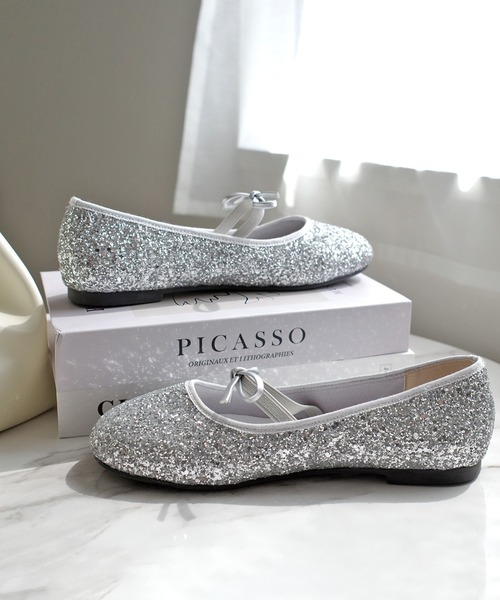 AmiAmi（アミアミ）の「ラウンドトゥグリッター・ベロアバレエシューズ/バレエコアリボンパンプス（バレエシューズ・レディース・ブラック/シルバー系その他/ブラック系その他・LL/S/M/L）」の16枚目の写真