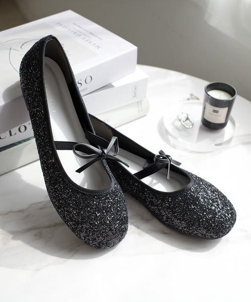 AmiAmi（アミアミ）の「ラウンドトゥグリッター・ベロアバレエシューズ/バレエコアリボンパンプス（バレエシューズ・レディース・ブラック/シルバー系その他/ブラック系その他・LL/S/M/L）」の18枚目の写真