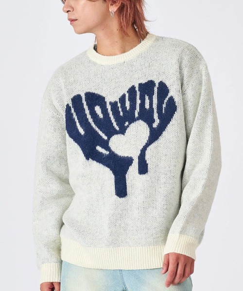 RE730（アールイーセブンサーティー）の「【Re730】モヘアタッチ/総柄ジャガード オーバーサイズ ルーズセーター（ニット/セーター・メンズ・ブラック/ベージュ/グレー/ベージュ系その他/ブラック系その他4/グレー系その他2/ミント/グレー系その他3/ネイビー/ブラック系その他2/ブラック系その他/ブラック系その他3/ホワイト系1/ブラック系6/ブラック系7/グレー系4/ホワイト/グレー系5・XL/L/M/MEDIUM/LARGE/X-LARGE）」の3枚目の写真