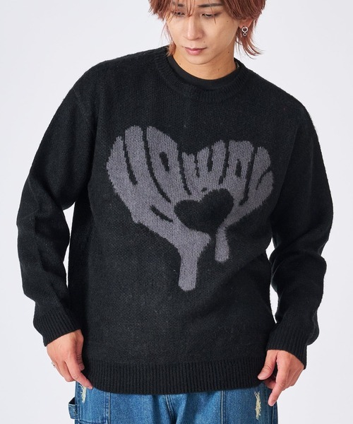 RE730（アールイーセブンサーティー）の「【Re730】モヘアタッチ/総柄ジャガード オーバーサイズ ルーズセーター（ニット/セーター・メンズ・ブラック/ベージュ/グレー/ベージュ系その他/ブラック系その他4/グレー系その他2/ミント/グレー系その他3/ネイビー/ブラック系その他2/ブラック系その他/ブラック系その他3/ホワイト系1/ブラック系6/ブラック系7/グレー系4/ホワイト/グレー系5・XL/L/M/MEDIUM/LARGE/X-LARGE）」の9枚目の写真
