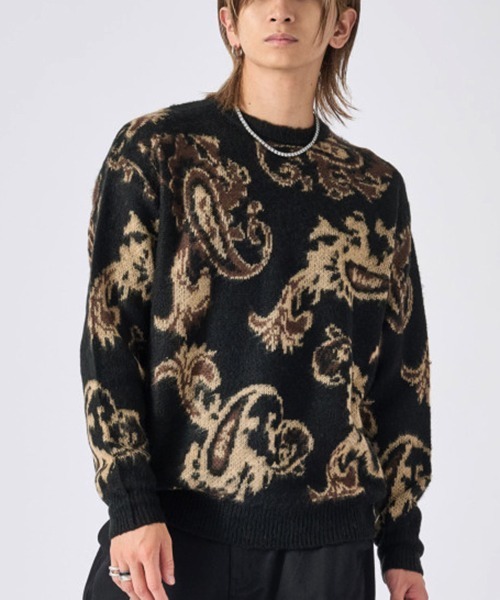 RE730（アールイーセブンサーティー）の「【Re730】モヘアタッチ/総柄ジャガード オーバーサイズ ルーズセーター（ニット/セーター・メンズ・ブラック/ベージュ/グレー/ベージュ系その他/ブラック系その他4/グレー系その他2/ミント/グレー系その他3/ネイビー/ブラック系その他2/ブラック系その他/ブラック系その他3/ホワイト系1/ブラック系6/ブラック系7/グレー系4/ホワイト/グレー系5・XL/L/M/MEDIUM/LARGE/X-LARGE）」の4枚目の写真