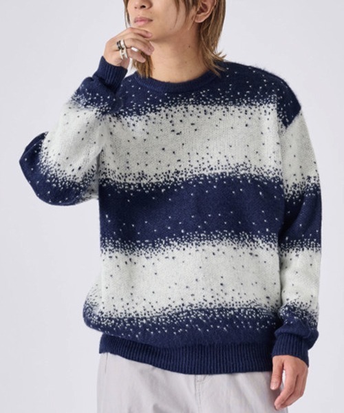 RE730（アールイーセブンサーティー）の「【Re730】モヘアタッチ/総柄ジャガード オーバーサイズ ルーズセーター（ニット/セーター・メンズ・ブラック/ベージュ/グレー/ベージュ系その他/ブラック系その他4/グレー系その他2/ミント/グレー系その他3/ネイビー/ブラック系その他2/ブラック系その他/ブラック系その他3/ホワイト系1/ブラック系6/ブラック系7/グレー系4/ホワイト/グレー系5・XL/L/M/MEDIUM/LARGE/X-LARGE）」の18枚目の写真