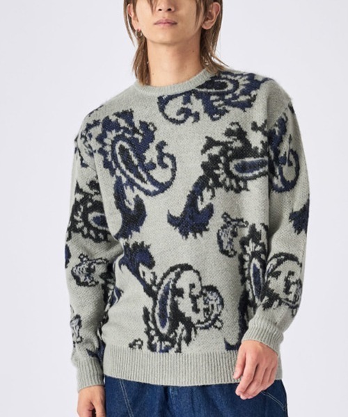 RE730（アールイーセブンサーティー）の「【Re730】モヘアタッチ/総柄ジャガード オーバーサイズ ルーズセーター（ニット/セーター・メンズ・ブラック/ベージュ/グレー/ベージュ系その他/ブラック系その他4/グレー系その他2/ミント/グレー系その他3/ネイビー/ブラック系その他2/ブラック系その他/ブラック系その他3/ホワイト系1/ブラック系6/ブラック系7/グレー系4/ホワイト/グレー系5・XL/L/M/MEDIUM/LARGE/X-LARGE）」の11枚目の写真