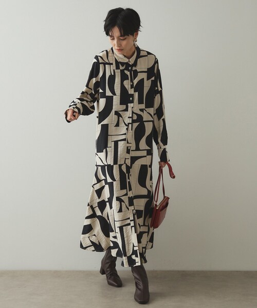 OPAQUE.CLIP（オペークドットクリップ）の「◆ジオメトリック/レオパードプリントワンピース（ワンピース・レディース・ベージュ系/ブラック系・38/40/42）」の8枚目の写真