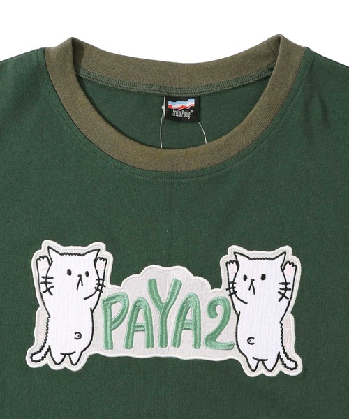 ScoLar Parity（スカラーパリティ）の「343119：ぱやぱやのネコの刺繍アップリケ ボーダー切替プルオーバー（Tシャツ/カットソー・メンズ・グリーン/チャコールグレー・M）」の13枚目の写真