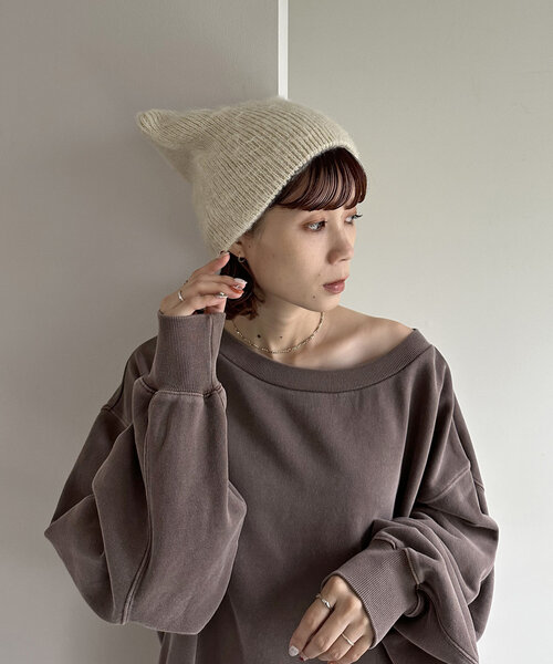 DISCOAT（ディスコート）の「ブラッシングスクエアビーニー（ニットキャップ/ビーニー・レディース・アイボリー/ライトグレー・FREE）」の4枚目の写真