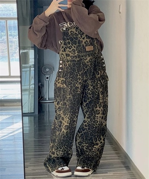 ヒョウ柄ワイドデニムサロペット（サロペット/オーバーオール）｜Dream