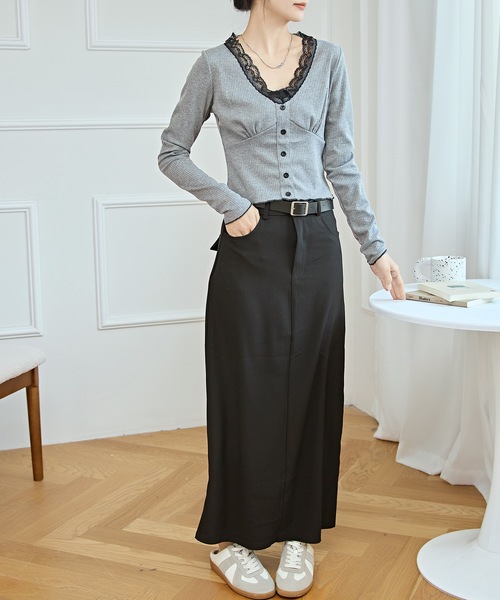 配色レース Vネック メロウ ショートトップス（Tシャツ/カットソー