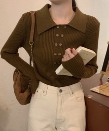 ダブルボタンポロニットプルオーバー