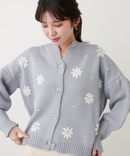エムズグレイシー♡お花刺繍入りチュールニット カーディガン お花