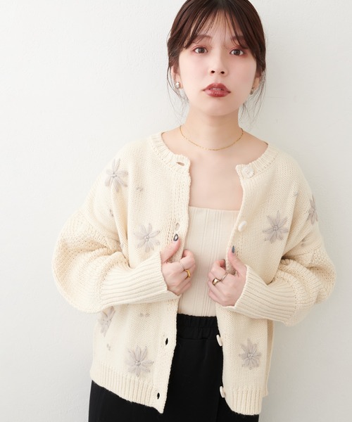 セール】【WEB限定】お花刺繍袖タックカーデ（カーディガン/ボレロ