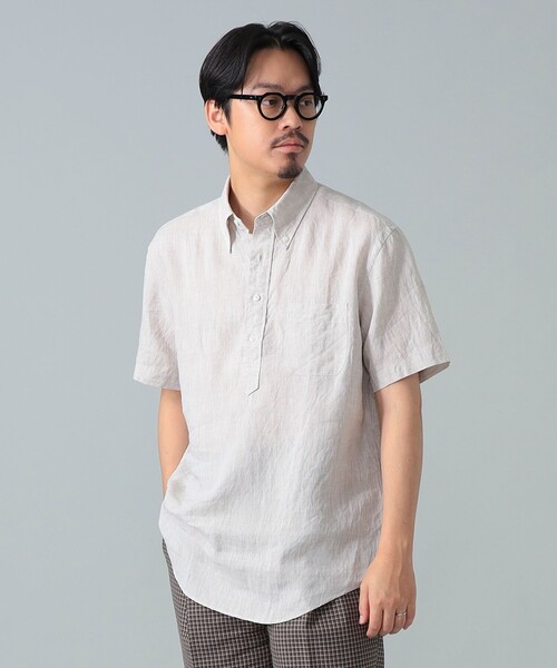 BEAMS F(ビームスエフ)の「【別注】Brooks Brothers / リネン ソリッド ショートスリーブ プルオーバー ボタンダウン シャツ(シャツ/ブラウス・メンズ・ベージュ/ブラック系その他4/ホワイト/ブラウン系その他5/ネイビー・SMALL/LARGE/MEDIUM)」の1枚目の写真