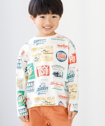 MAKE YOUR DAY | レトロステッカー総柄長袖Tシャツ■80～140cm(Tシャツ/カットソー)
