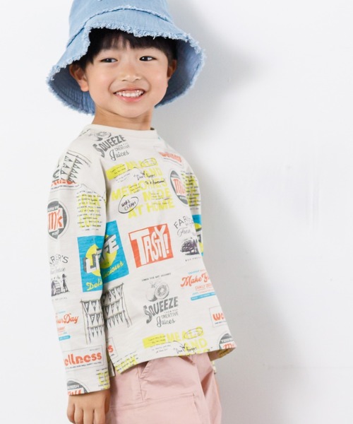 MAKE YOUR DAY（メイクユアデイ）の「レトロステッカー総柄長袖Tシャツ■80～140cm（Tシャツ/カットソー・キッズ・ベージュ/オフホワイト・80/90/100/110/120/130/140）」の8枚目の写真