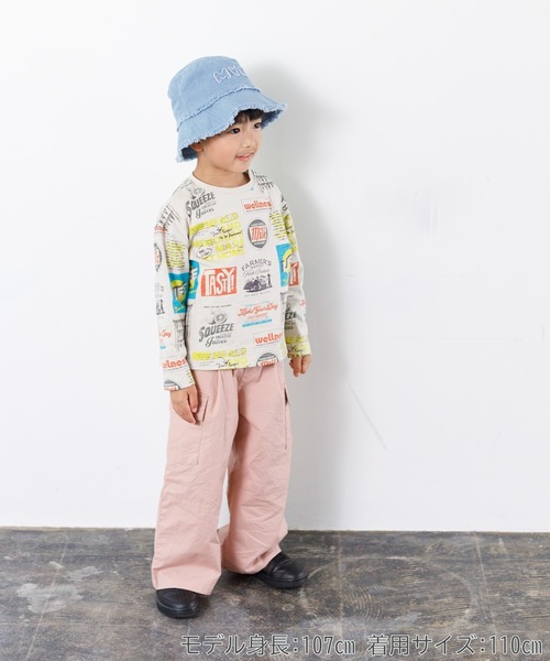 MAKE YOUR DAY（メイクユアデイ）の「レトロステッカー総柄長袖Tシャツ■80～140cm（Tシャツ/カットソー・キッズ・ベージュ/オフホワイト・80/90/100/110/120/130/140）」の9枚目の写真