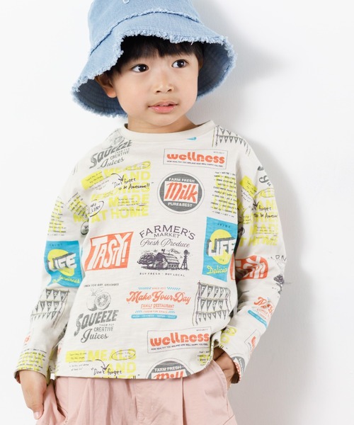 MAKE YOUR DAY（メイクユアデイ）の「レトロステッカー総柄長袖Tシャツ■80～140cm（Tシャツ/カットソー・キッズ・ベージュ/オフホワイト・80/90/100/110/120/130/140）」の10枚目の写真