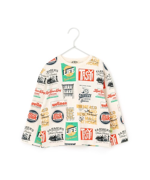 MAKE YOUR DAY（メイクユアデイ）の「レトロステッカー総柄長袖Tシャツ■80～140cm（Tシャツ/カットソー・キッズ・ベージュ/オフホワイト・80/90/100/110/120/130/140）」の11枚目の写真