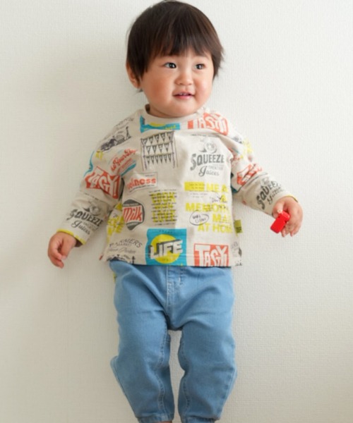 MAKE YOUR DAY（メイクユアデイ）の「レトロステッカー総柄長袖Tシャツ■80～140cm（Tシャツ/カットソー・キッズ・ベージュ/オフホワイト・80/90/100/110/120/130/140）」の21枚目の写真