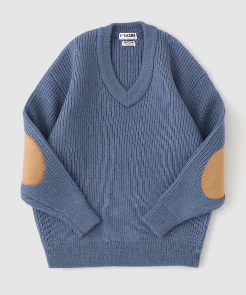 JOURNAL STANDARD（ジャーナルスタンダード）の「LUCEBER / ルースバー Vネックエルボーパッチセーター（ニット/セーター・メンズ・ブラック/ブラウン系その他/ライトブルー・MEDIUM/LARGE）」の3枚目の写真