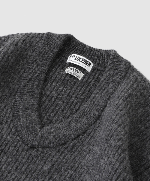 JOURNAL STANDARD（ジャーナルスタンダード）の「LUCEBER / ルースバー Vネックエルボーパッチセーター（ニット/セーター・メンズ・ブラック/ブラウン系その他/ライトブルー・MEDIUM/LARGE）」の5枚目の写真