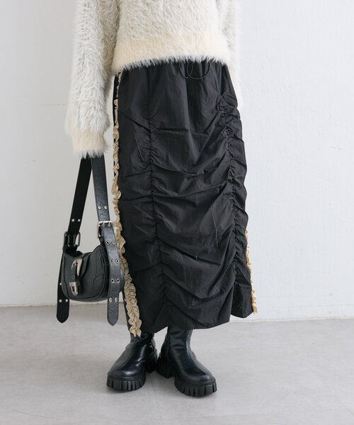 w closet（ダブルクローゼット）の「サイドラインフリルスカート（スカート・レディース・ブラック/アイボリー/ボルドー・FREE）」の19枚目の写真