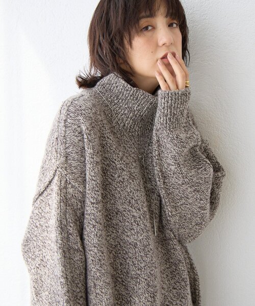 予約【暖かな素材感/リバイバル】MIXヤーンタートルニット