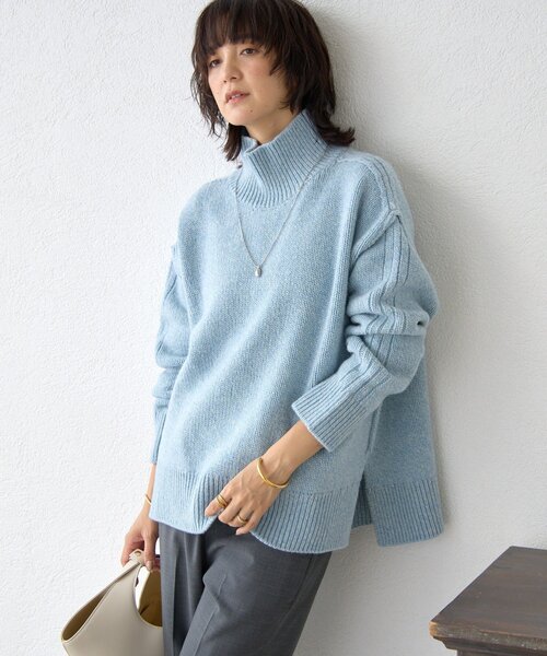 RIVE DROITE（リヴドロワ）の「【暖かな素材感/リバイバル】MIXヤーンタートルニット（ニット/セーター・レディース・ホワイト系その他/チャコールグレー/ブラウン/サックスブルー・FREE）」の6枚目の写真