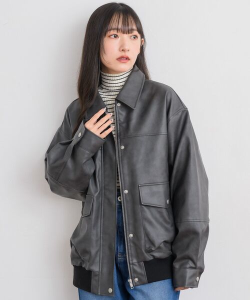 RETRO GIRL（レトロガール）の「Fレザーブルゾン（ブルゾン・レディース・ブラック/チャコールグレー/ブラウン・FREE）」の18枚目の写真