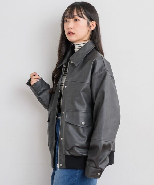 RETRO GIRL（レトロガール）の「Fレザーブルゾン（ブルゾン・レディース・ブラック/チャコールグレー/ブラウン・FREE）」の19枚目の写真