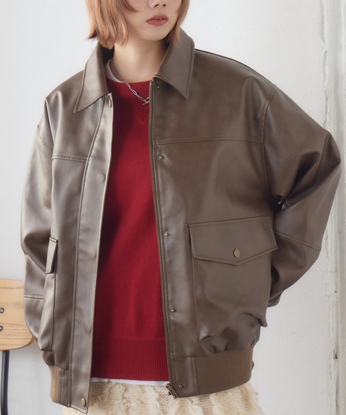 RETRO GIRL（レトロガール）の「Fレザーブルゾン（ブルゾン・レディース・ブラック/チャコールグレー/ブラウン・FREE）」の3枚目の写真
