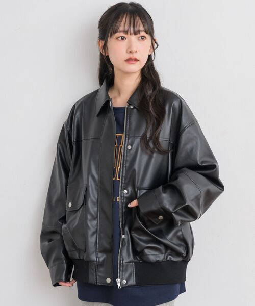 RETRO GIRL（レトロガール）の「Fレザーブルゾン（ブルゾン・レディース・ブラック/チャコールグレー/ブラウン・FREE）」の4枚目の写真