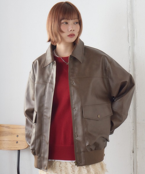 RETRO GIRL（レトロガール）の「Fレザーブルゾン（ブルゾン・レディース・ブラック/チャコールグレー/ブラウン・FREE）」の5枚目の写真