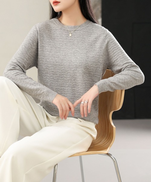 aimoha(アイモハ)の「ウール混ウェーブ編みニットトップス(ニット/セーター・レディース・ピンク/オフホワイト/グレー/レッド/ブラック/パープル/グリーン/ダークベージュ/ライトベージュ/チョコ/バーガンディー・FREE)」の13枚目の写真