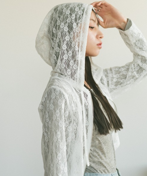 VANNIE U（ヴァニーユー）の「シアーレースフーディー/ジップパーカー（パーカー・レディース・アイボリー/ブラック・FREE）」の10枚目の写真