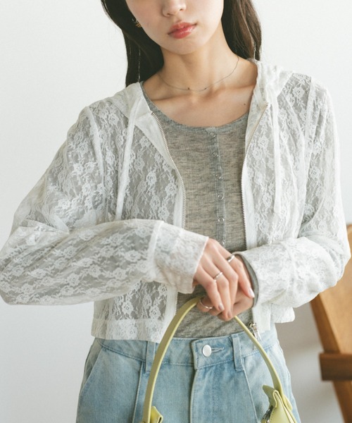 VANNIE U（ヴァニーユー）の「シアーレースフーディー/ジップパーカー（パーカー・レディース・アイボリー/ブラック・FREE）」の17枚目の写真