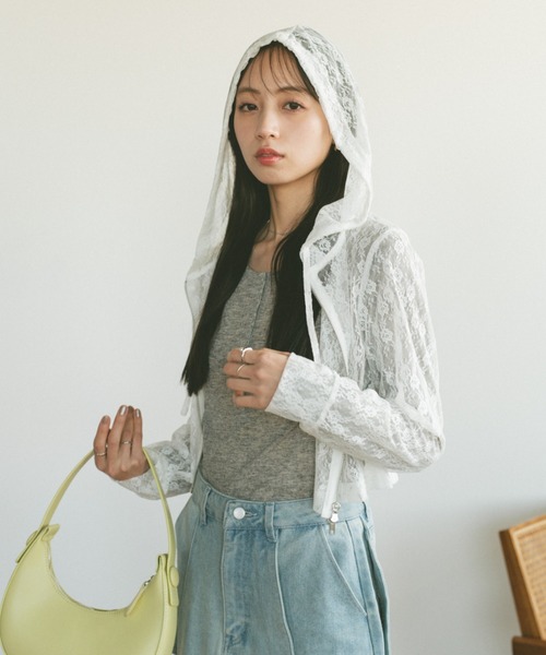 VANNIE U（ヴァニーユー）の「シアーレースフーディー/ジップパーカー（パーカー・レディース・アイボリー/ブラック・FREE）」の9枚目の写真